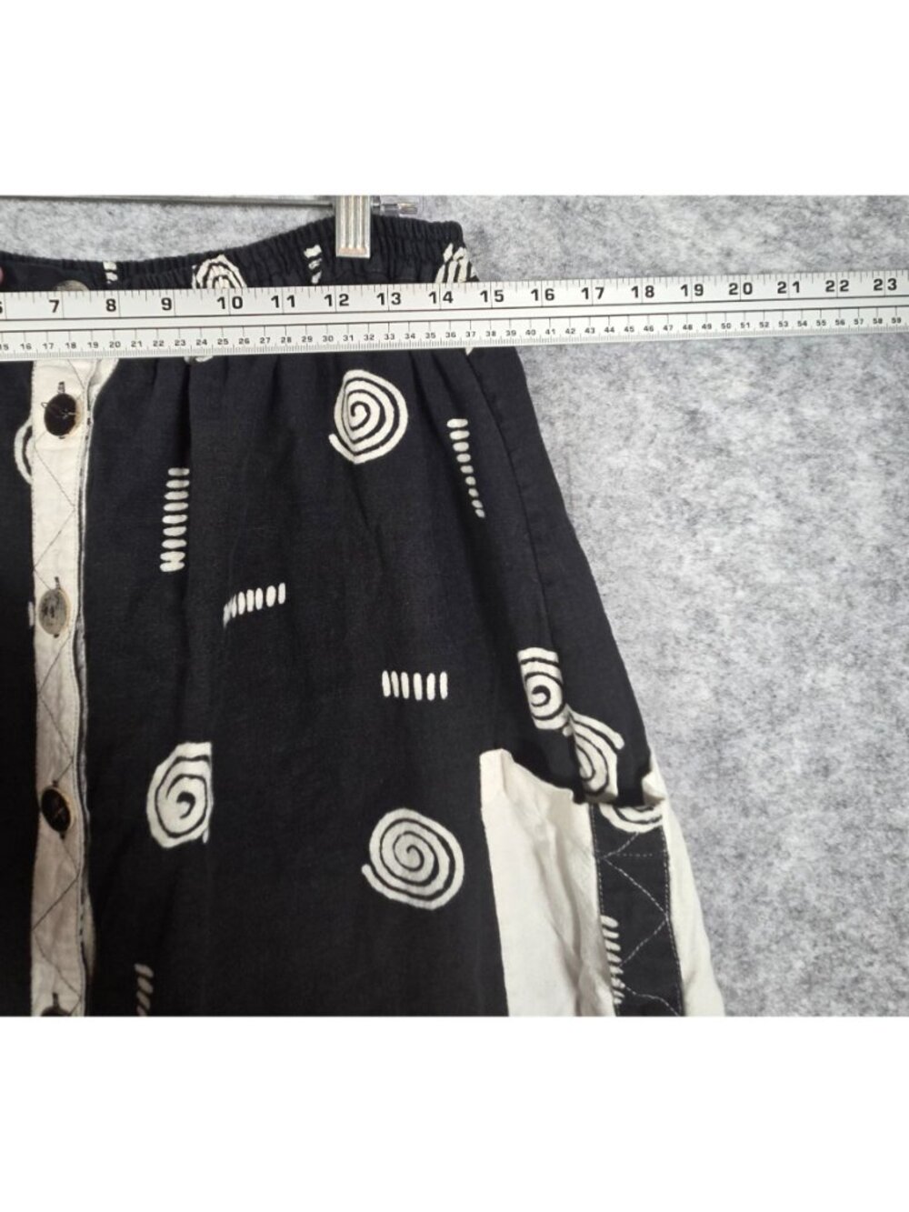 Simple People Midi Skirt Black Polka Dot Stripe Button Front Lagenlook Size L - Picture 3 of 11